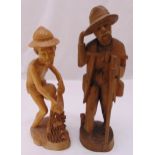 Two carved wooden figurines of elderly men on raised naturalistic bases, tallest 41cm (h)