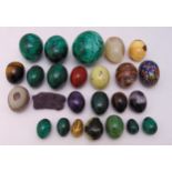 A quantity of polished eggs of various shape, colour and size and a piece of agate (25)