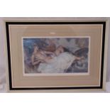 A Russell Flint framed and glazed polychromatic lithograph print of a naked recumbent lady, signed