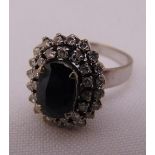 18ct white gold sapphire and white stone cluster ring, approx total weight 4.9g