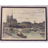 Bernard Buffet framed and glazed polychromatic lithographic print of The Seine and Notre Dame, 48