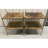 A pair of rectangular gilt metal two tier rectangular side tables with simulated bamboo legs and