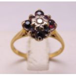 18ct yellow gold diamond and ruby cluster ring, approx total weight 3.1g