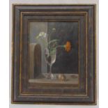 Lin Sproule framed oil on canvas still life titled Glass, signed bottom right, label to verso, 26