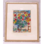 Marc Chagall framed and glazed polychromatic limited edition lithograph print still life of flowers,