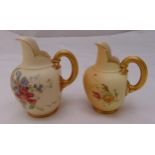 Royal Worcester Blush Ivory jugs decorated with flowers and gilded handles tallest 13.5cm (h)