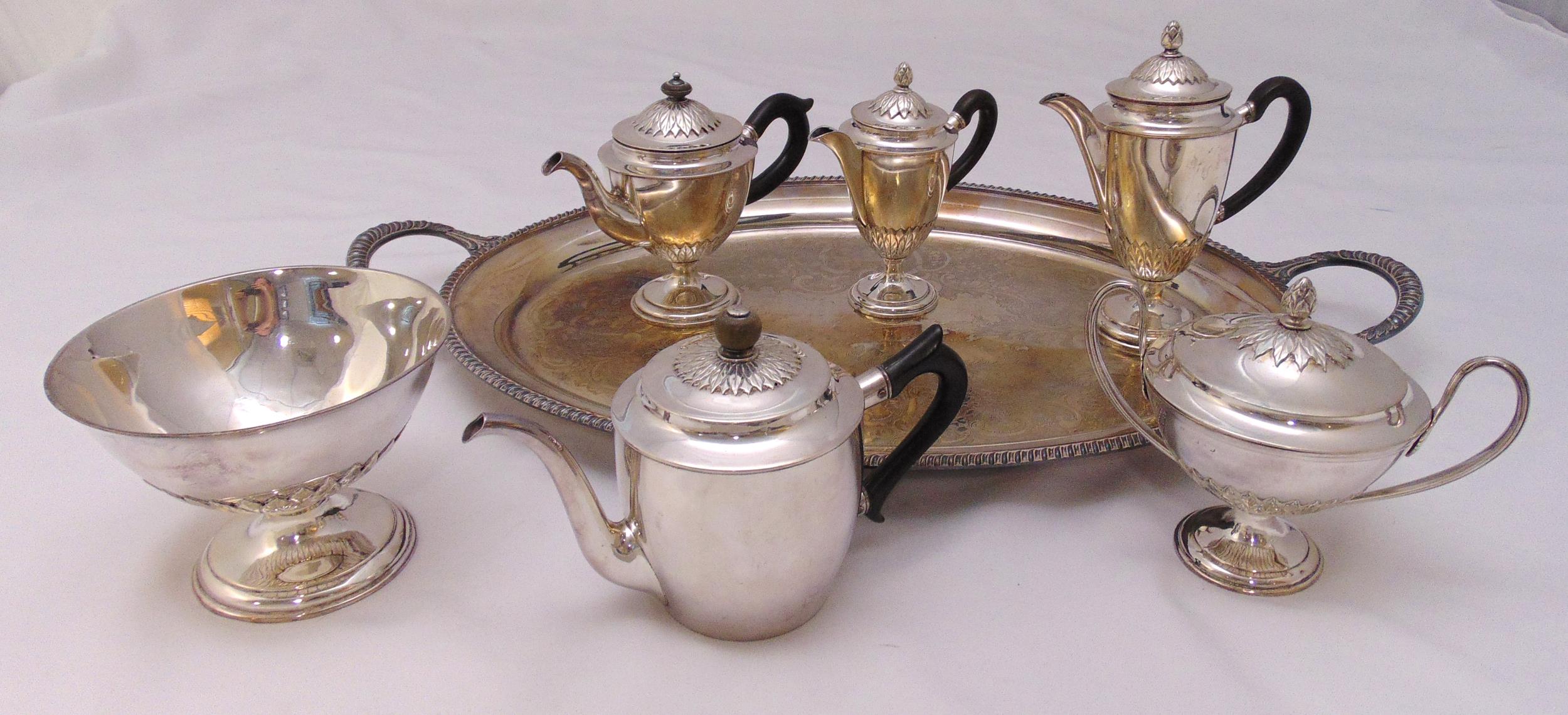 A quantity of Russian white metal and silver plated to include teapots, a covered cream jug, a