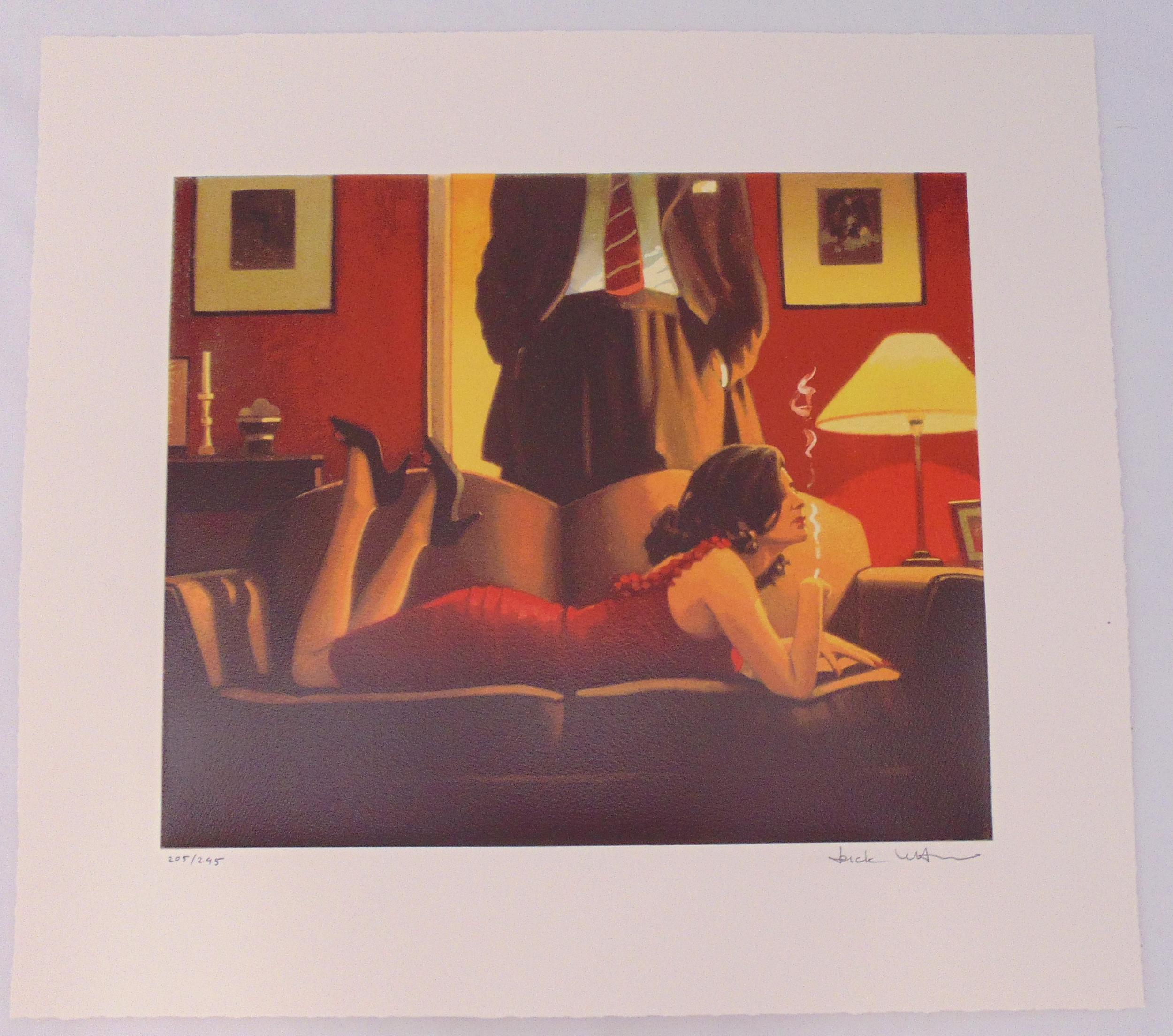 Jack Vettriano limited edition polychromatic print 205/295 titled Parlour of Temptation, 39 x 47cm