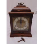 Mappin and Webb walnut and mahogany bracket clock, 18th century style with silvered chapter ring,