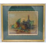 Francesco Malacrea framed and glazed still life of fruits and a bottle of wine, signed bottom right,