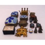 A quantity of oriental white metal and porcelain boxes and trinkets (16)