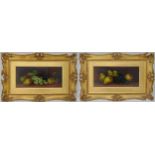 Edwin Steele a pair of framed oils on panels of fruits, signed bottom right, 17 x 36.5cm