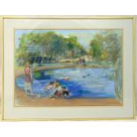 Charlotte Fawley framed and glazed watercolour titled Round Pond Kensington, signed and dated bottom