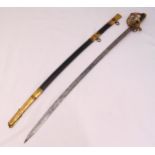 A William IV ceremonial sword with shagreen handle pierced guard in leather and brass scabbard (