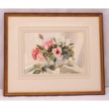Edward Wesson framed watercolour titled Red Rose in a Vase, signed bottom right, 32 x 45.5cm