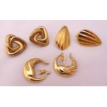 Three pairs of 9ct gold earrings, approx total weight 20.7g