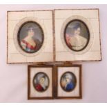 Four polychromatic miniature portraits of ladies and gentleman in ivorine and tortoiseshell