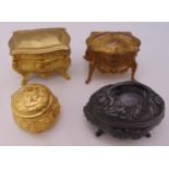 Four gilt metal and pewter jewellery caskets of various form and shape