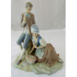 Lladro figural group of lovers on a naturalistic base, marks to the base, 29cm (h)