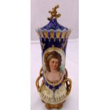 A continental vase and cover decorated with a painted bust of a lady with gilded mounts, A/F,