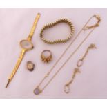 A quantity of costume jewellery to include earrings, a bracelet, a necklace, watches and a ring
