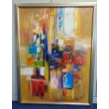 Elie Nacouzi framed oil on panel titled Street Scene, signed bottom right, 98 x 72cm, ARR applies
