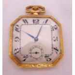 Optima 18ct yellow gold open face pocket watch, white dial with Arabic numerals and subsidiary