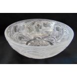 Lalique fruit bowl etched with birds and stylised leaves, signed to the base, 23.5cm (dia)