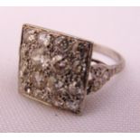 Art Deco platinum and diamond pavé set cocktail ring, approx total weight 5.7g