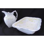 A Victorian ceramic wash bowl and water jug, Jug 28.5cm (h) bowl 45 x 25cm