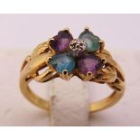 9ct yellow gold and coloured stone ring, approx total weight 2.8g