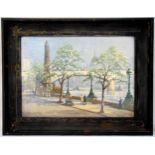 George Ayling framed and glazed watercolour of figures walking along The Thames near Cleopatra's