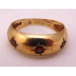 9ct yellow gold and ruby gypsy set ring, approx total weight 2.4g
