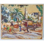 Marcel de Valoy framed gouache on paper of French market scene, signed and dated bottom right, 47.