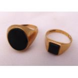 Two 9ct gold and onyx signet rings, approx total weight 6.7g