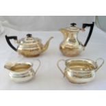 Four piece hallmarked silver tea and coffee set of rounded rectangular form, Sheffield 1959 by