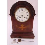 An Edwardian bracket clock, white enamel dial, Roman numerals, two train movement, to include a