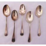 Five hallmarked silver dessert spoons, Old English pattern approx total weight 266g