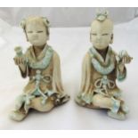 A pair of Chinese Yingqing figurines of children, 14.5cm (h)