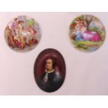 Two polychromatic porcelain plaques of ladies with putti in the style of Angelica Kauffmann and an
