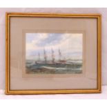 Arthur King framed and glazed watercolour of a four mast sailing ship, signed bottom right, label to