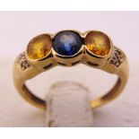 9ct yellow gold and coloured stone ring, approx total weight 2.0g