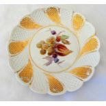 Meissen plate decorated with fruit and gilding, marks to the base, 23cm (dia)