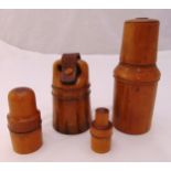 A quantity of Victorian treen to include cups, a box and cover and two glass bottles in treen
