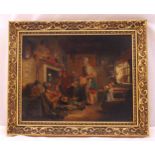 A framed oil on canvas of an internal domestic scene, 35 x 45.5cm