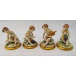 Capodimonte figurine of the Four Seasons on raised circular naturalistic base, marks to the base,