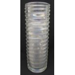 Tiffany and Co. cylindrical clear glass vase, spirally fluted sides on circular base, signed to