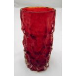 Whitefriars red bark cylindrical vase, 15cm (h)