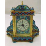 A gilt metal and champlevé desk clock with white enamel dial and Roman numerals, 21cm (h)