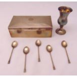 A quantity of hallmarked silver to include a cigarette box, a Kiddush cup and five coffee spoons (